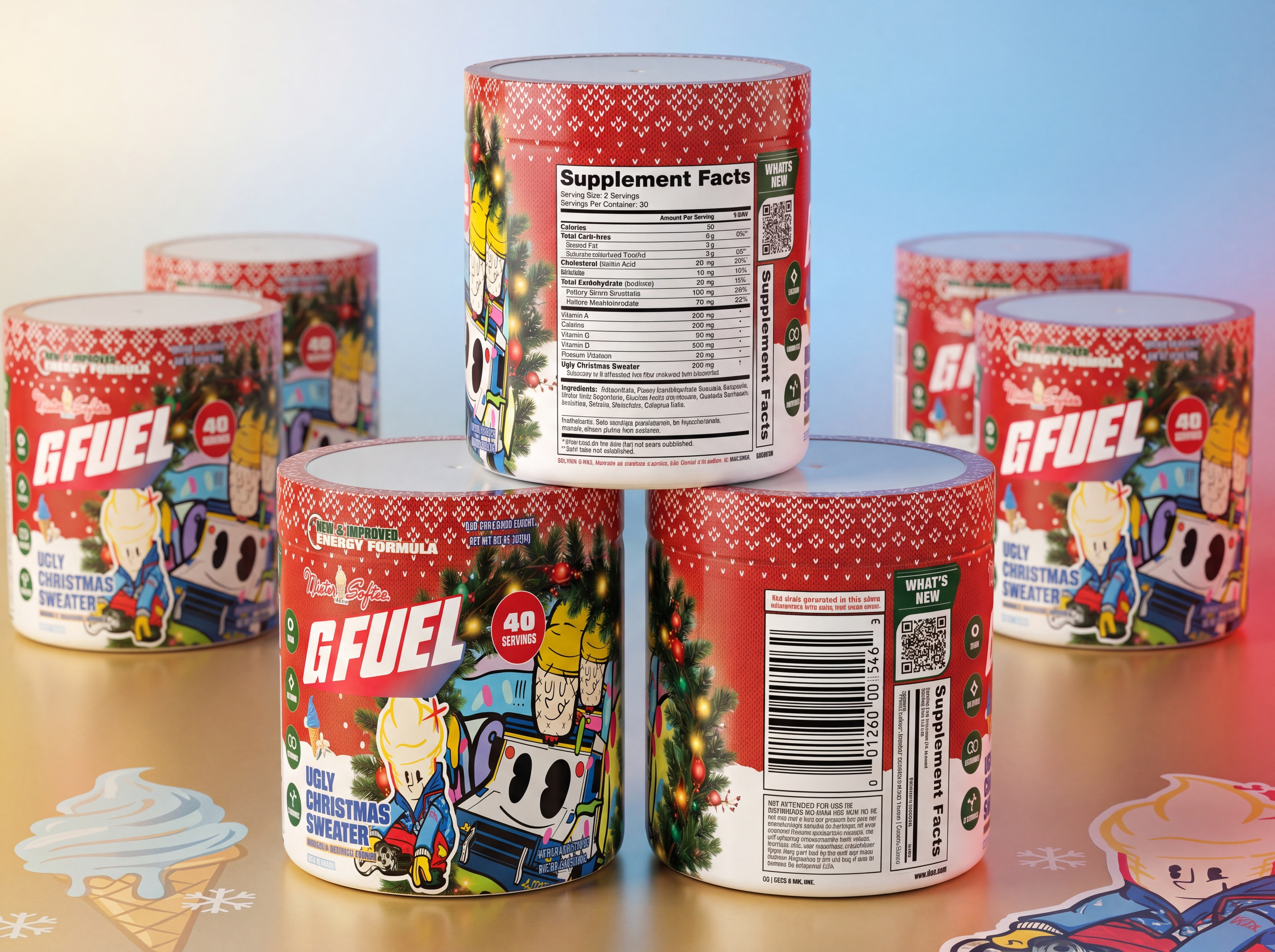 G FUEL Holiday Packaging Design | Christmas Energy Formula beverage packaging branding design christmas packaging creative packaging energy drink packaging festive packaging food packaging gfuel packaging holiday packaging label design mockup design packaging design packaging mockup premium packaging print design product packaging shrink sleeve design supplement label supplement packaging tub packaging