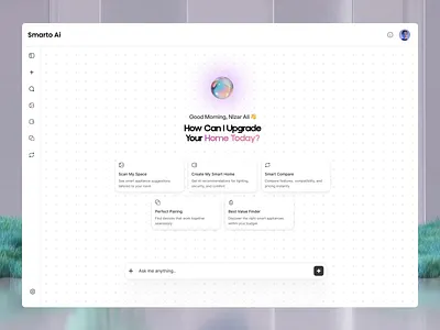 Smarto AI Smart Home Chatbot & Dashboard Web UI aichatbot artificialintelligence cleanui conversationalcommerce conversionoptimization dashboardui figmadesign interactiondesign kineticglyph mehbuburrahman motiondesign smarthome swisslight uiux userexperience userinterface webapplication webdesign
