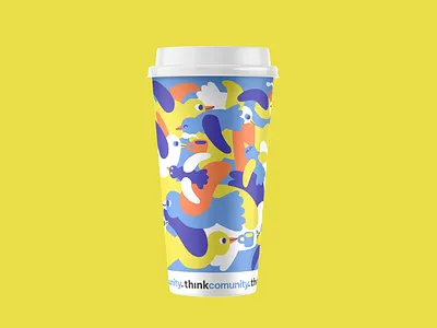 Coffee Cup Design for Think Coffee bird illustration birds coffee coffee cup cute fun illustration key visual pattern patterndesign playful take away