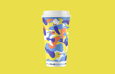 Coffee Cup Design for Think Coffee bird illustration birds coffee coffee cup cute fun illustration key visual pattern patterndesign playful take away