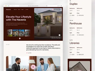 Havenix – Real Estate Website Design | Property Listing Page design housingapp landingpage luxury real estate luxurypropertyui luxuryrealestate product design property listing proptech real estate real estate ui real estate website realestate uidesign uiux web design website website design