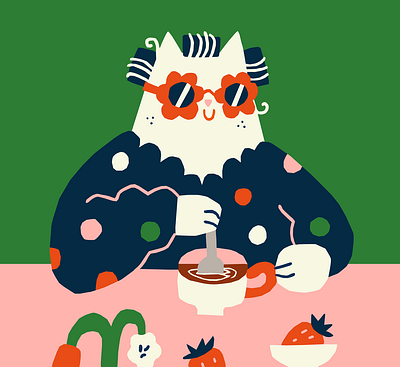 Morning Coffee breakfast cat cat illustration cat lovers coffee colourful cute illustration mood stylish sunglasses tea