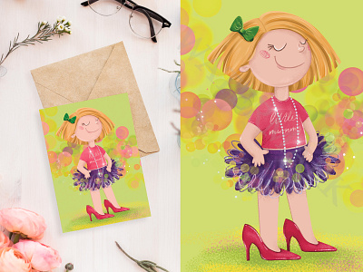 Little lady art cartoon characters cute design fashion illustration kid lady little portrait postcard procreate woman