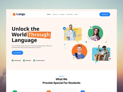 A Modern Language Learning Experience branding coursewebsite edtech figma landingpage languagelearning minimalui shafyed rana ui ui ux design webdesign wesite design