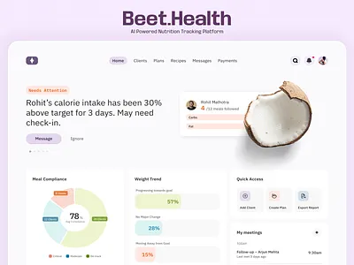 Beet.Health – AI Nutrition Platform | Nutrition Dashboard admindashboard analytics application charts cleanui dashboardui datavisualization healthcareui healthtech minimal modernui nutritiondashboard productdesign saas ui uidesign ux uxdesign webapp webdesign