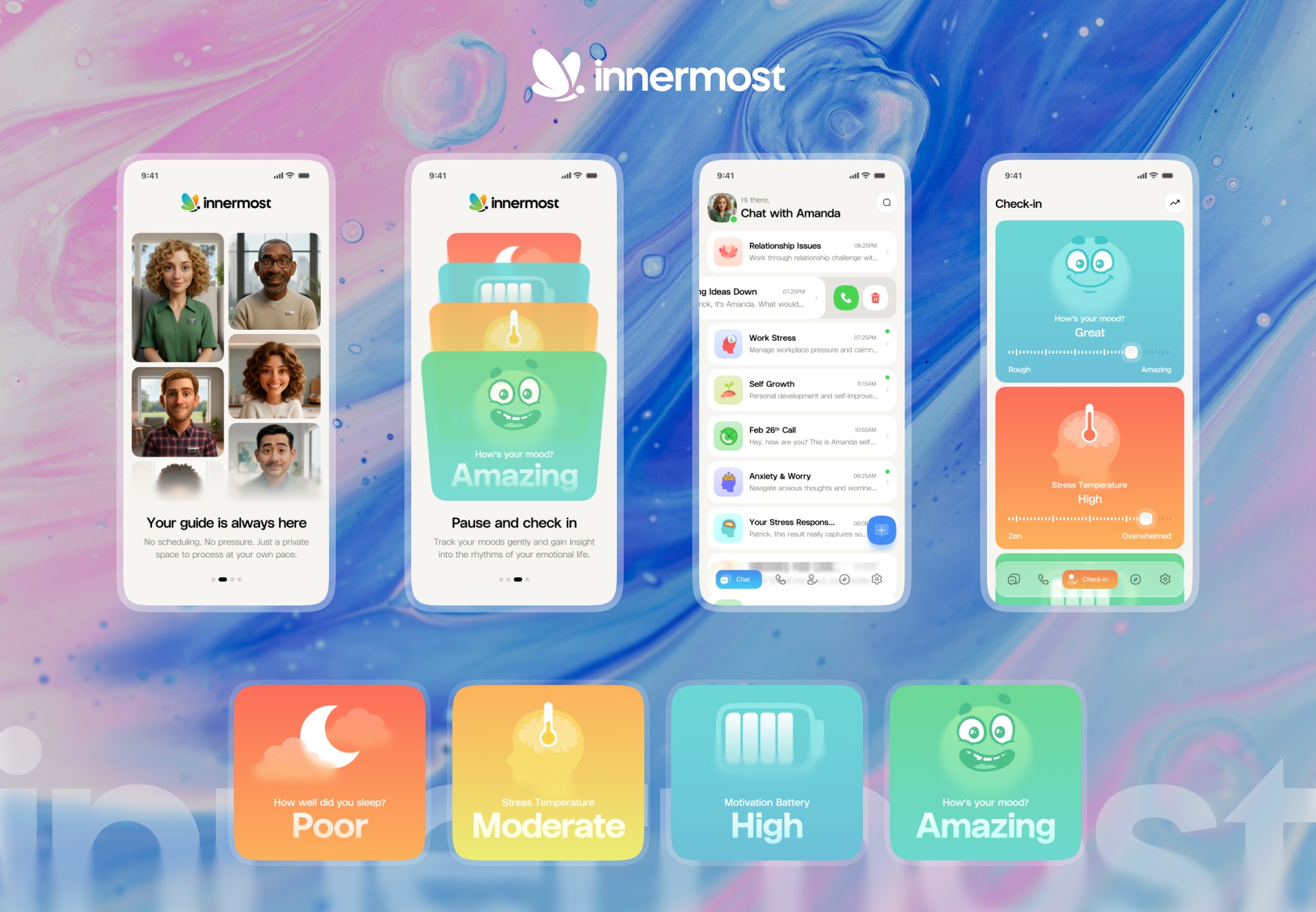 Inner Most App UI Design | Modern Wellness & Mindfulness App animation app design app ui digital product design graphic design health app lifestyle app logo mindfulness app minimal ui mobile app design mobile ui modern ui motion graphics product design ui ui ux design user experience user interface wellness app