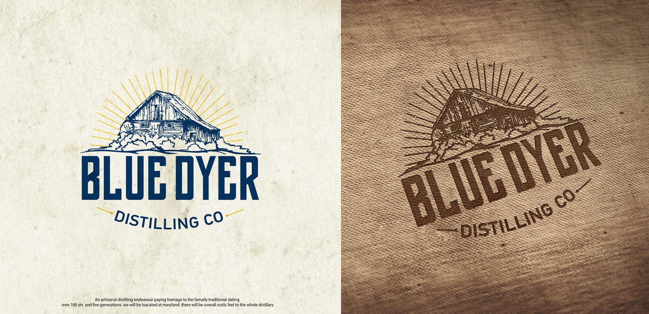 Blue Dyer Distilling Company Logo | Cabin House Brand Identity 3d alcohol branding animation beverage branding brand identity branding cabin logo distillery logo graphic design handcrafted logo logo design logo designer motion graphics premium logo rustic logo typography logo ui vintage branding visual identity whiskey branding