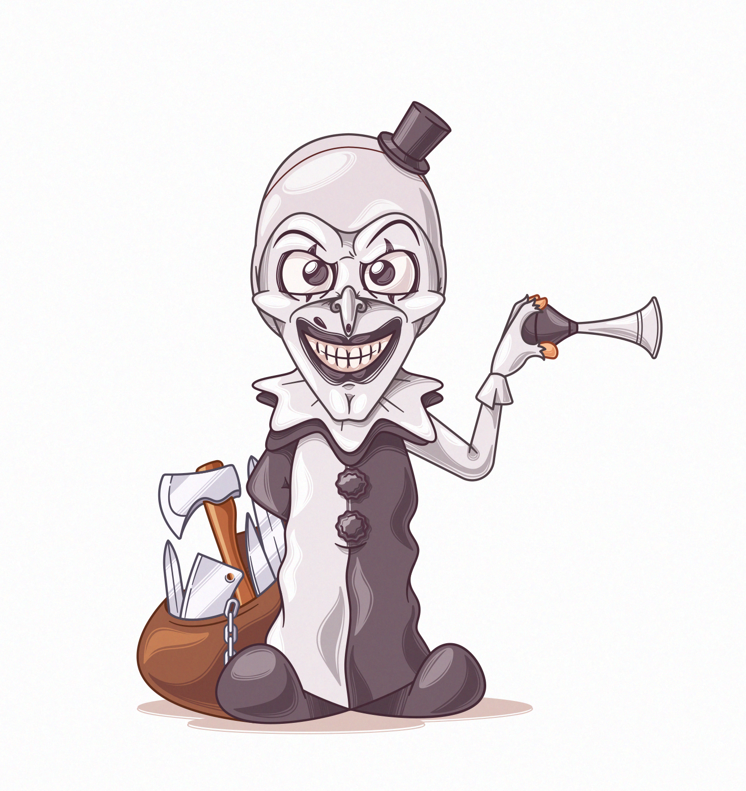 HORROR ICONS: ART THE CLOWN art caricature cartoon character clown creepy funny horror illustration isolated movie scary spooky terrifier vector white background