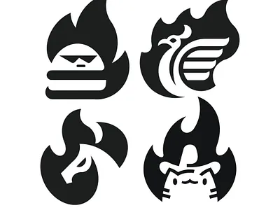 Some Fire Flame Logomark Designs By Anh Do — Logo Designer anhdodes bird branding burger design fire flame graphic design horse illustration logo logo design logo designer logodesign minimalist logo peacock pet