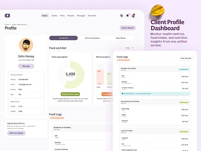 Beet.Health – AI Nutrition Platform | Client Profile Dashboard analyticsui application charts cleanui clientmanagement dashboardui healthcareui healthprofile minimal modernui nutritiontracking productdesign profiledashboard saas ui uidesign ux uxdesign webapp webdesign