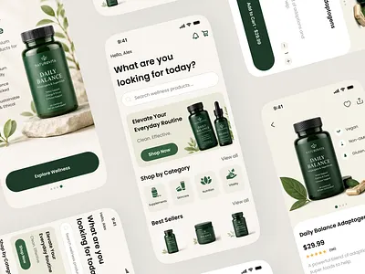 Wellness Ecommerce App Design app design clean ui ecommerce app health and wellness mobile ui product design shopping app ui design ux design wellness app