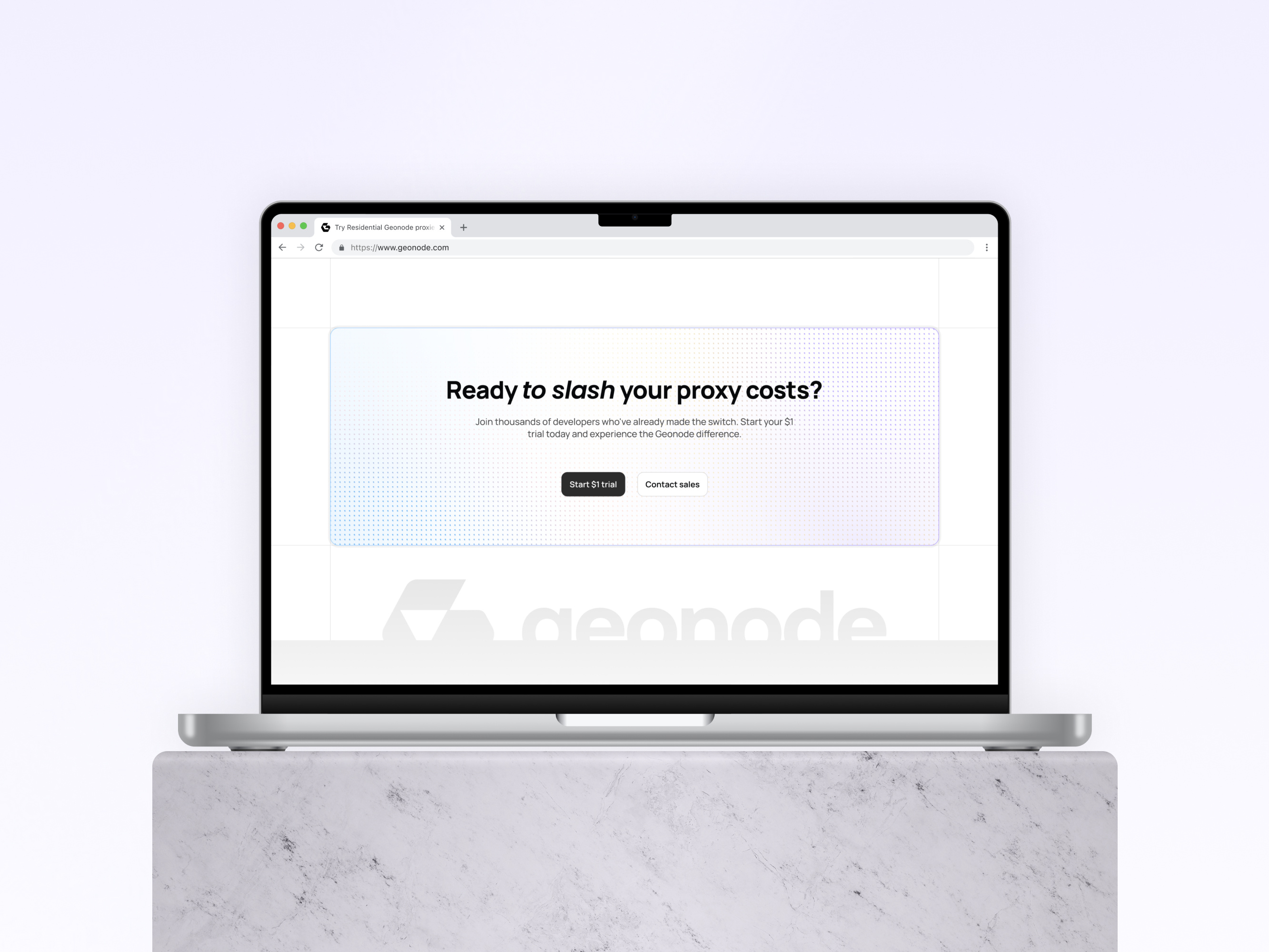 Proxy service call-to-action section with gradient mesh