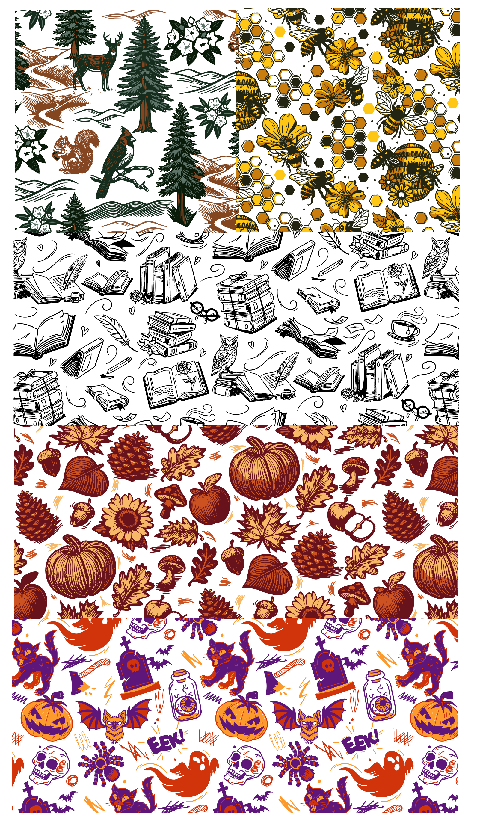 Various Pattern Designs ceramic fall forest halloween honey library pattern design