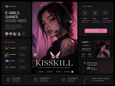 Landing Page - Dark Neon Gaming Companion Platform dark mode dashboard e sports gamer gaming interface landing page layout neon pink premium product design typography ui user experience user interface ux visual design web design web ui website