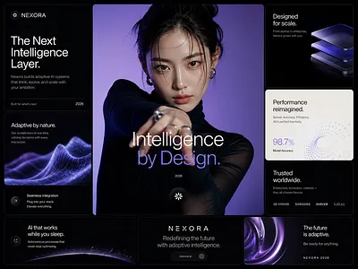 Landing Page - Nexora Premium Bento Grid AI Platform ai bento grid dark mode dashboard interface landing page layout minimalist product design purple tech typography ui user experience user interface ux visual design web design web ui website