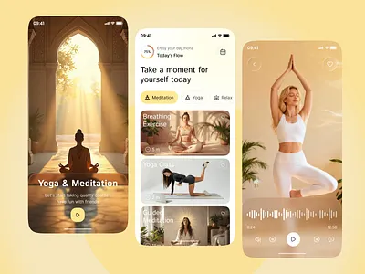 Yoga Meditation Mobile App Design android app app design app ui health app design healthcare ios ios app meditation app mental health mindset mobile app mood tracker product design relax telemedicine therapy app ui ux wellness app yoga app