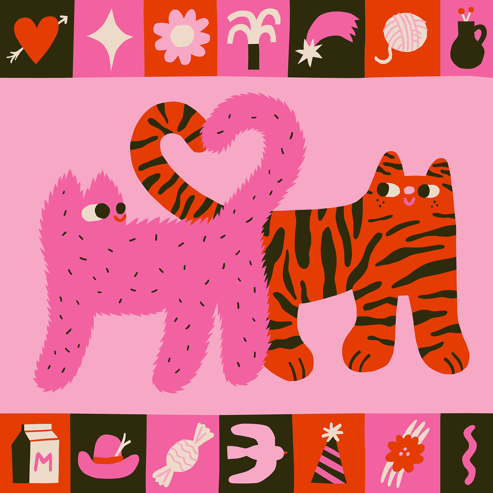 Cat Lovers cat cat illustration cat lovers colourful cute flat style fun fun illustration love playful valentine valentines day