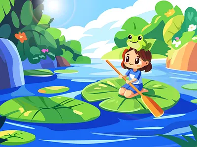 River Flow adventure animal book book cover child children frog girl happiness holidays illustration jungle kids landscape nature river story storyline tale vector