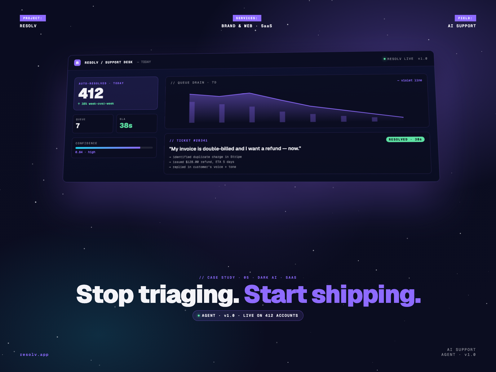 Resolv [AI Support Agent SaaS Landing Page] `saas` branding graphic design landingpage saas ui ux design web design