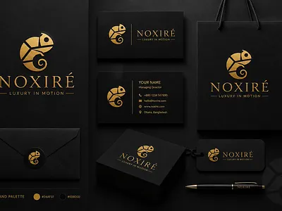 NOXIRÉ — Luxury Brand Identity Design black gold branding brand identity branding branding mockup chameleon logo creative elegant logo fashion logo geometric logo illustration logo logo design luxury brand luxury identity luxury logo minimal luxury branding modern brand identity premium logo design vector visual identity