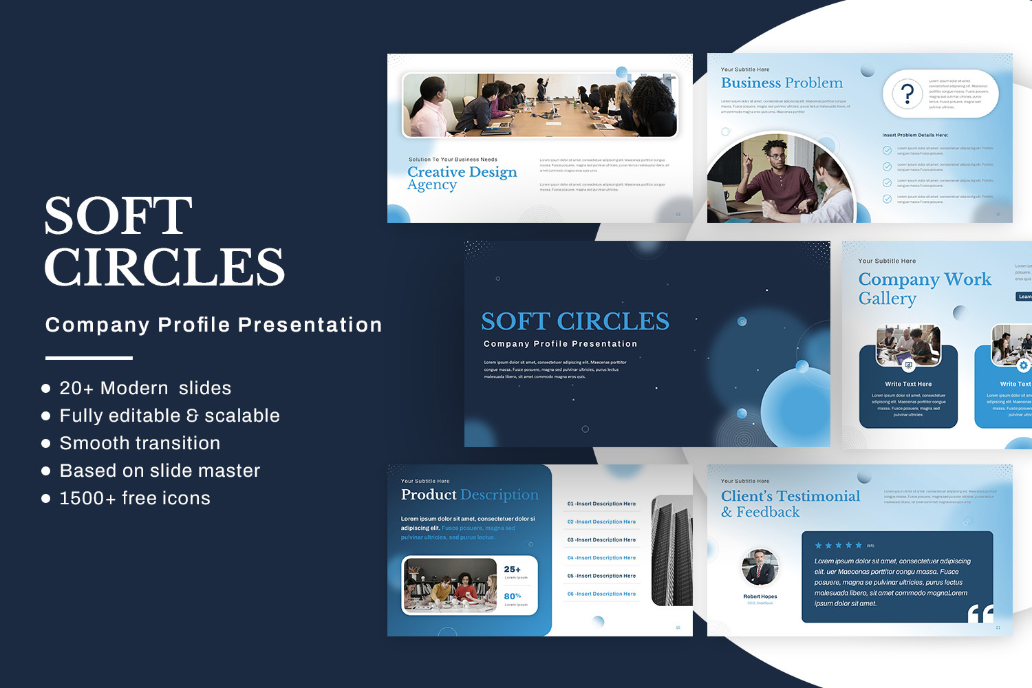 Soft Circles Company Profile Presentation branding business company corporate creative design finance googleslides infographic marketing minimal modern pitchdeck powerpoint presentation professional slides startup strategy template