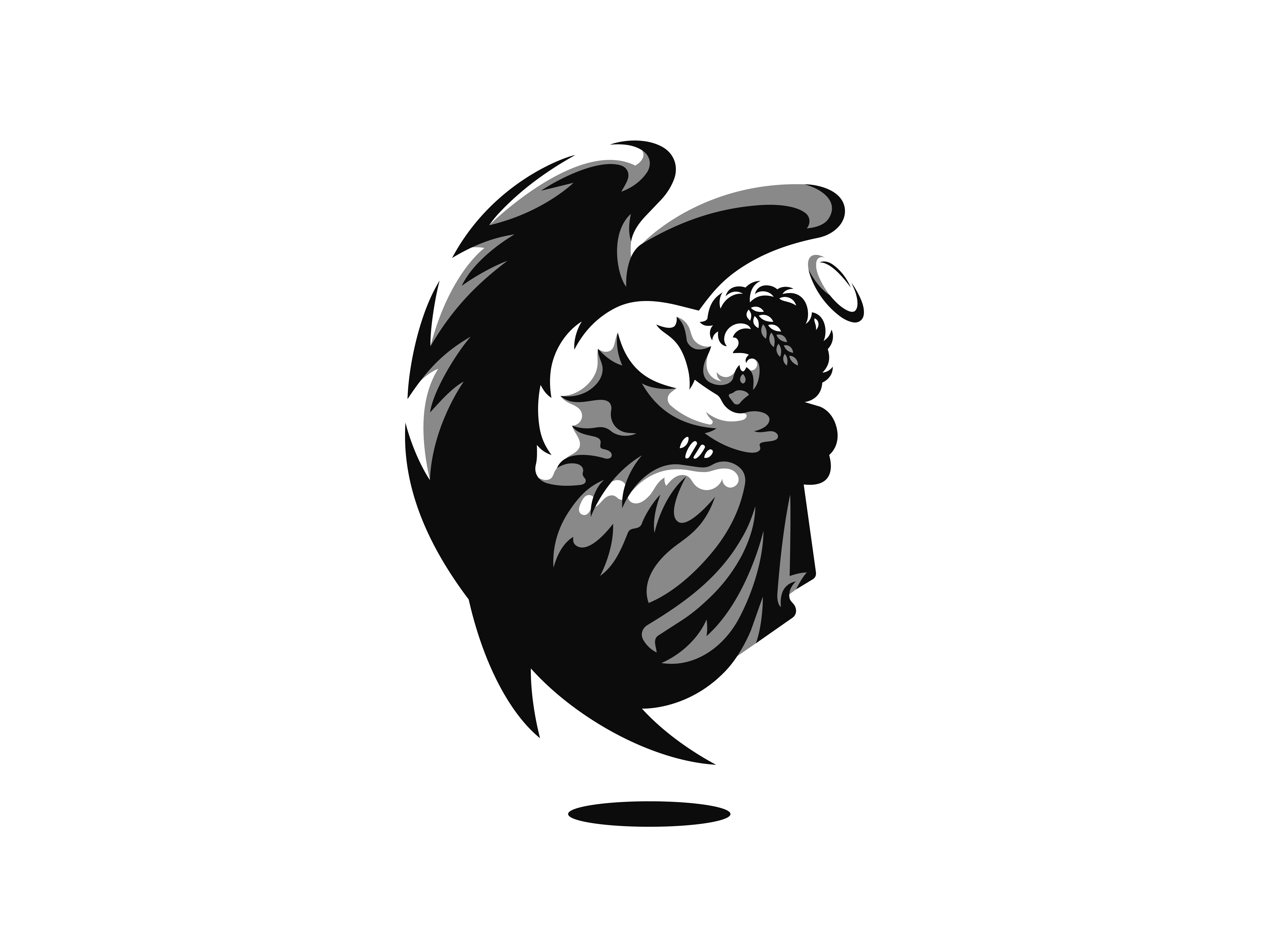 The Fallen Logo angel black and white celestial cherub classic corporate cupid dynamic greek guardian halo luxury mascot mythology roman strong tattoo wings