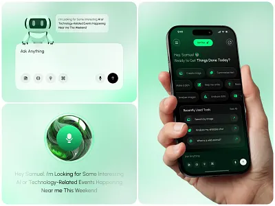 AI Chatbot Mobile App UI Design ai ai assistant app design chatbot chatbot ui conversational ui futuristic mobile app productivity ui design ux design voice assistant
