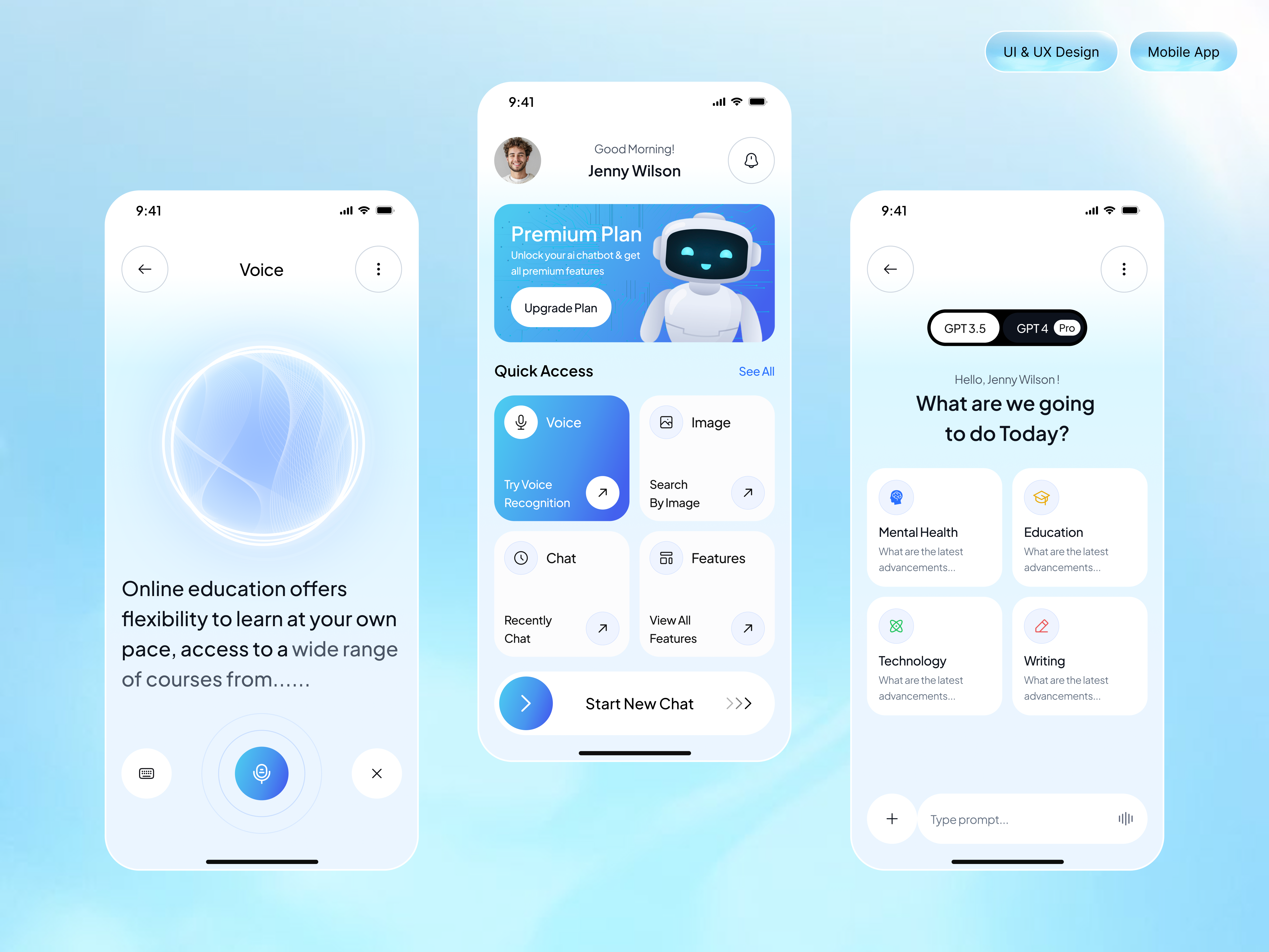 AI Assistant Mobile App UI/UX Design aiapp aiassistant aichatbot appdesign artificialintelligence chatbotapp chatgptui chatui mobileappdesign mobileui saasapp smartassistant ui uiuxdesign virtualassistant voiceassistant voiceui
