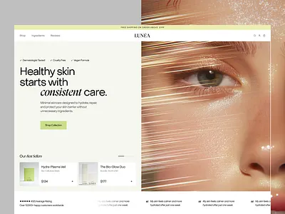 LUNÉA - Skincare Ecommerce Website Design beauty beauty care cosmetics e commerce ecommerce ecommerce website landing page landing page design online shop product design shopping skin skincare ecommerce website ui ux web web design website website design