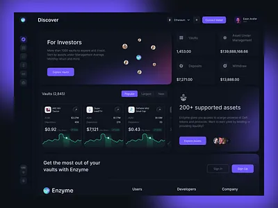 DeFi Investment Dashboard — Crypto Vaults & Web3 Platform UI crypto exchange crypto platform dark dashboard data visualization defi dashboard investment dashboard nft dashboard product trading platform ui ux design vault dashboard wallet connect web