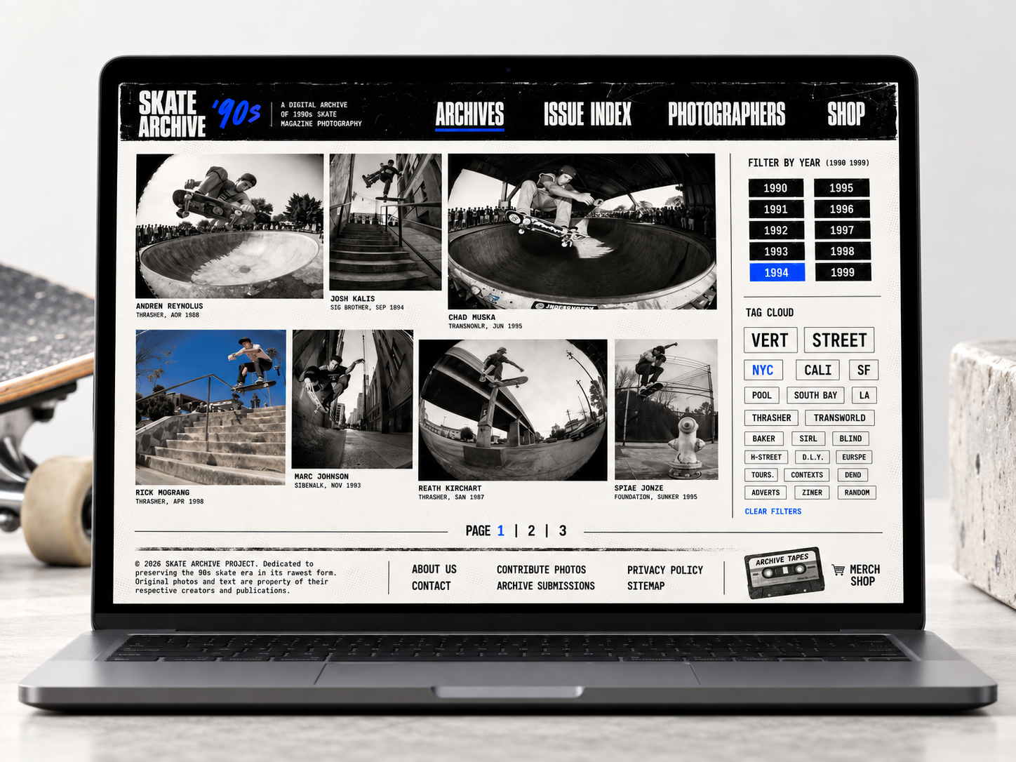 '90s Skate Archive Website branding brutalism concept design graphic design illustration interface retro skateboarding typography ui web design