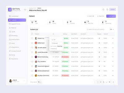 Healthcare Dashboard for Managing Patients appointment crm dashboard doctor healthapp healthcare hospital medical medicare patientpage product saas ui ux web