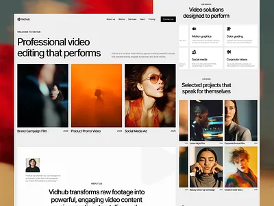 Video Editing Agency Website interface product service startup ui ux web