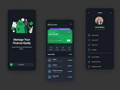 Payment App app dark mode design green mobile payment ui ui ux ux