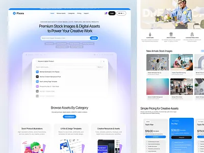 Pixora Stock Assets Marketplace Website clean cleanui creativeassets digitalmarketplace illustration interface landingpage minimal minimaldesign modernui productdesign saasdesign stock stockimages uidesign uiux uxdesign webdesign webinspiration