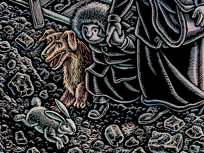 Animals in the Ukranian Refugee Crisis animal art editorial illustration illustration lisa haney magazine illustration nonprofit pets refugees scratchboard ukraine