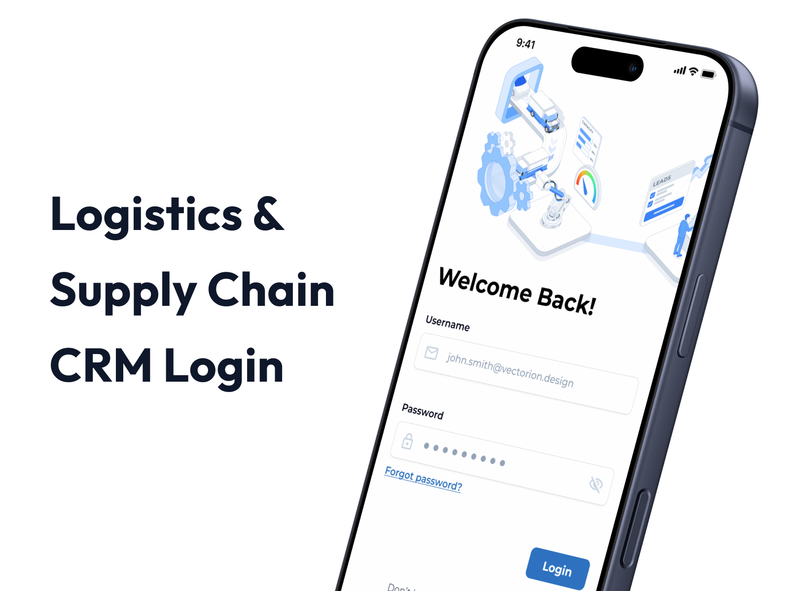 Logistics & Supply Chain CRM Login Interface b2b clean crm dashboard fleet management illustration interface isometric login logistics minimal sign in supply chain tracking transport ui user interface ux vector web design