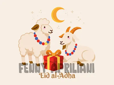 Illustration of Sheep and Goat with Gift adha arabic celebration crescent culture eid festival greeting holiday holy islamic kareem month moon mubarak prayer religion sacrifice spiritual tradition