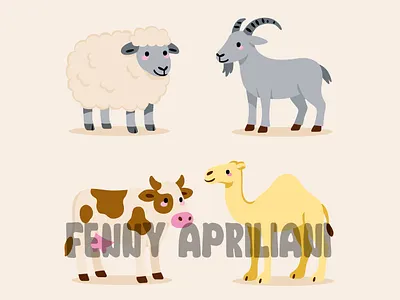 Farm Animal Illustrations Set adha arabic celebration crescent culture eid festival greeting holiday holy islamic kareem month moon mubarak prayer religion sacrifice spiritual tradition