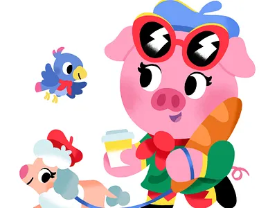 🐩☕️🐷 animal cute dog illustration illustrator kidlit pig vibrant weekend