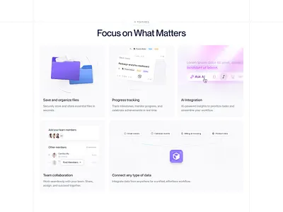 Taskk - Bento section bento bento cards bento illustration clean graphic design illustration light mode productivity saas task management ui user interface ux web design website