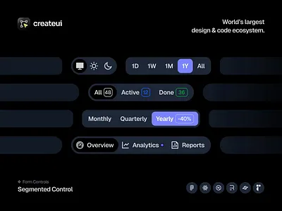 Create UI Design System - Segmented Control Dark button group dark design library design system figma landing page segmented control slider tab menu ui ui design ui kit ui library ux ux design