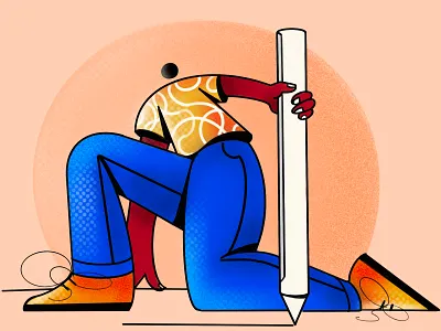 Man holding pencil character design concept design digital flat vector illustration vector