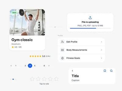 Mobile UI Components Set app card components header menu minimalism mobile review settings title ui upload