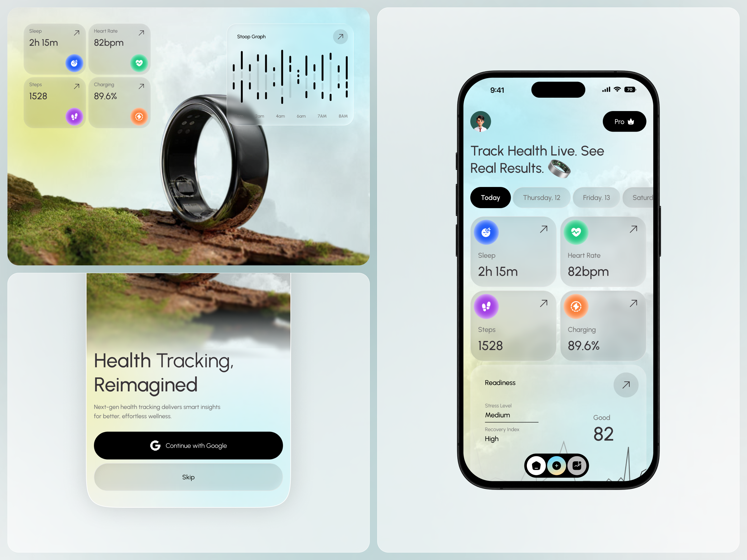 Smart Health Ring Mobile App b2b data visualization health app health tracking healthcare mobile app ring service sleep tracking smart product smart ring ux design wearable product wearable tech web