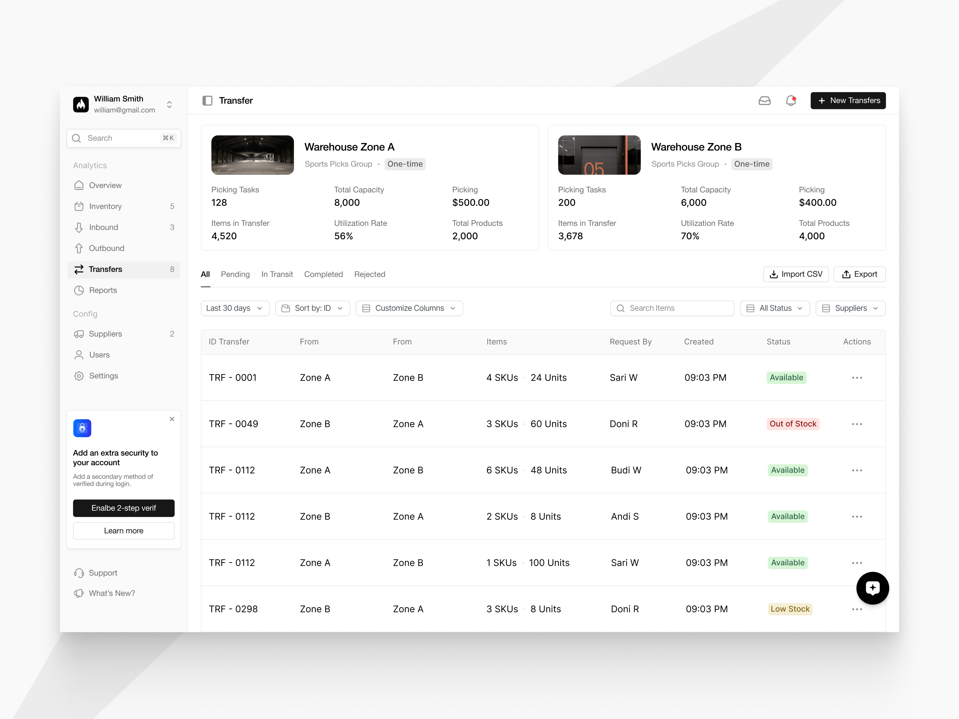 Transfer Page - Rackwise b2b dashboard desktop saas table transfer ui ux web webapp website