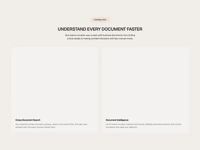 SaaS Landing Page Feature Section ai platform ai saas ai website bento cards bento section clean design document ai document search feature section framer landing page saas landing page saas website soft ui ui design web design website design