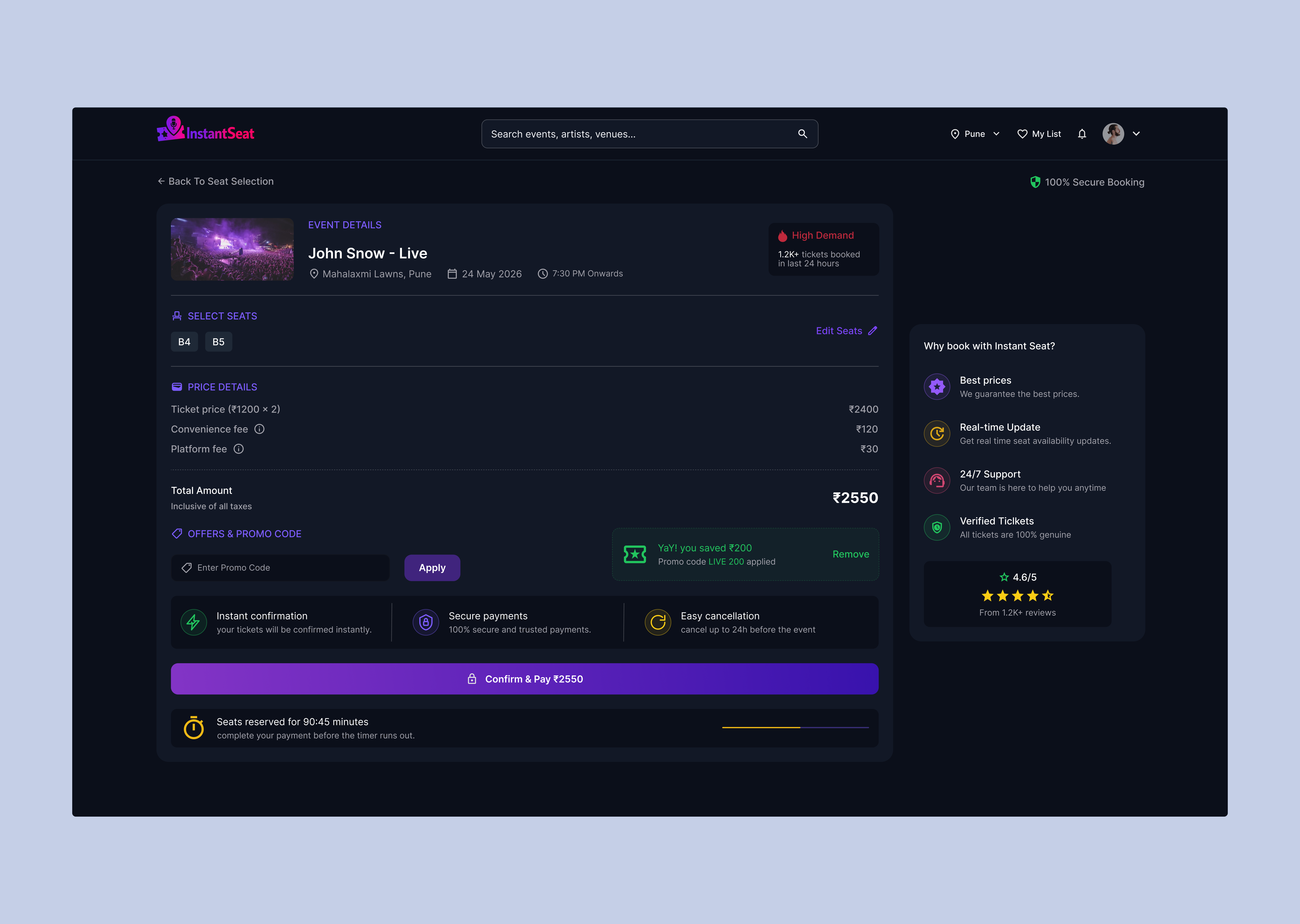 Instant Seat — Booking Summary Experience