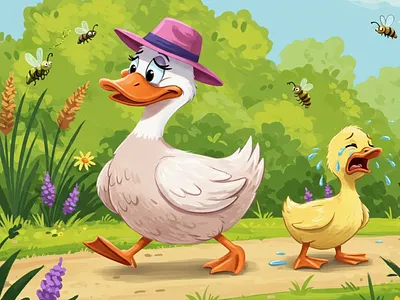 The Grumpy Duckling animal illustration bird illustration book illustration character design childrens art childrens book illustration colorful art cute animals digital painting duck character forest meadow kidlit art kids book artist nursery decor picture book storybook illustration storytelling art whimsical illustration