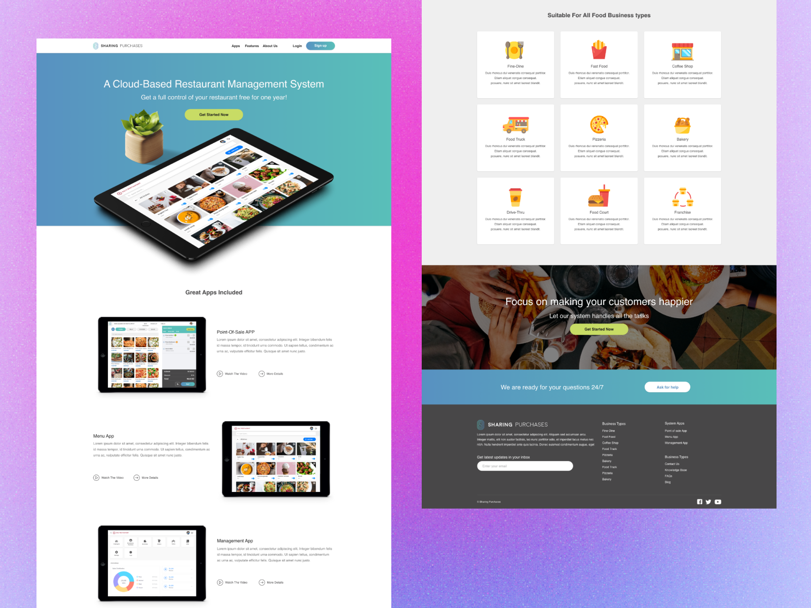 Sharing Purchases Website landing pages login signup form ui website design